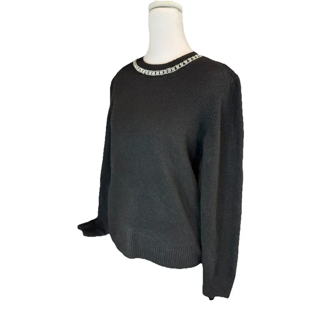 Simply Vera Wang Sweater XS Black Knit Necklace Sweater Diamonds Holiday Women's